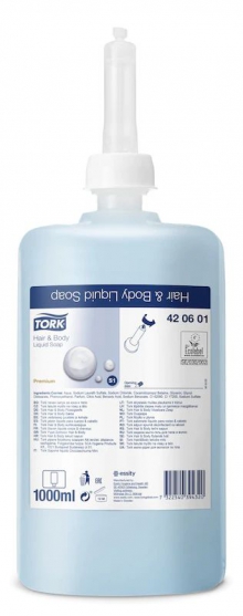 Tork sprchový gel Premium, modrý, 1000 ml, S1